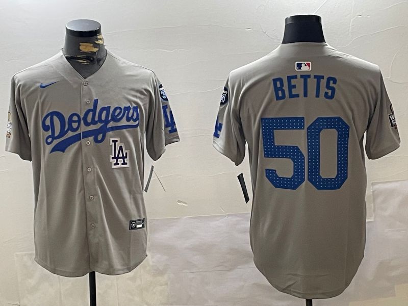 Men Los Angeles Dodgers #50 Betts Grey Game 2024 Nike MLB Jersey style 112011->los angeles dodgers->MLB Jersey